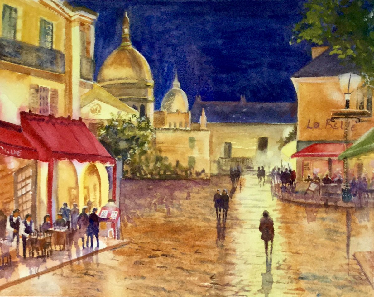 ⁦<a href="/DailyPicTheme2/">Daily Picture Theme</a>⁩ #captured colour ( which could probably be applied to any of my paintings) This one is a watercolour of Montmartre by night . Happily sold