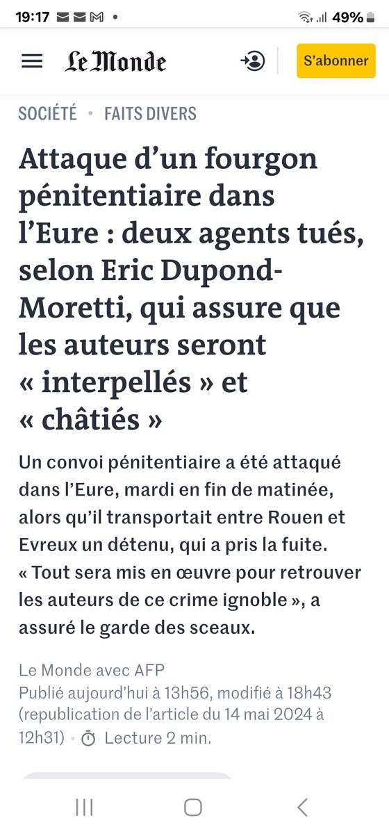 Attaque fourgon pénitentiaire : Dupont-Moretti veut tout mettre en œuvre pour interpeller les auteurs et les "Châtier". C'est sûr qu'ils vont avoir très peur du châtiment 😡 ira-t-il se faire applaudir dans leur prison ?