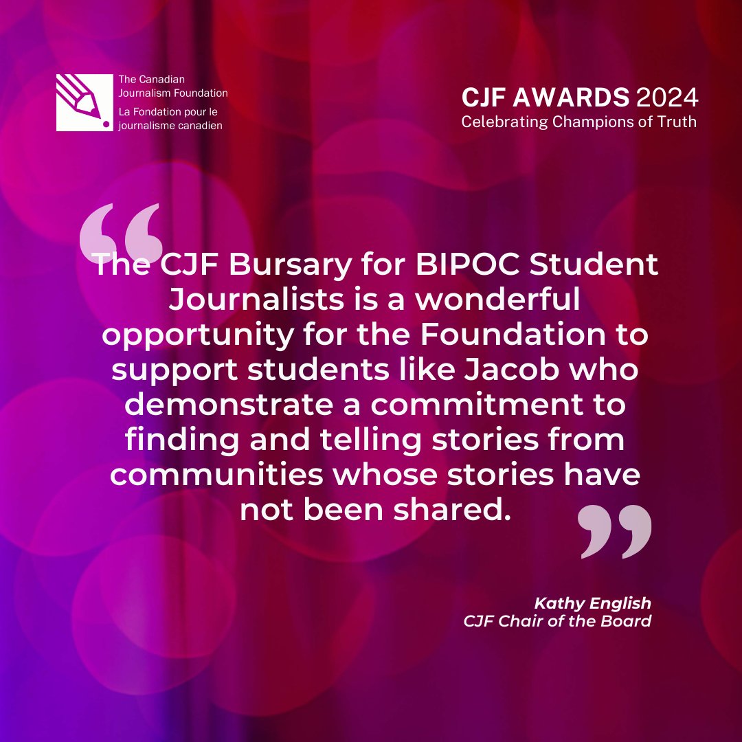 CJF Bursary for BIPOC Student Journalists Awarded

TORONTO, May 9, 2024 – The CJF is proud to announce that @jacobaronleung of Vancouver’s @LangaraJSchool will receive the 2024 CJF Bursary for BIPOC Student Journalists.

Read the release: newswire.ca/news-releases/…