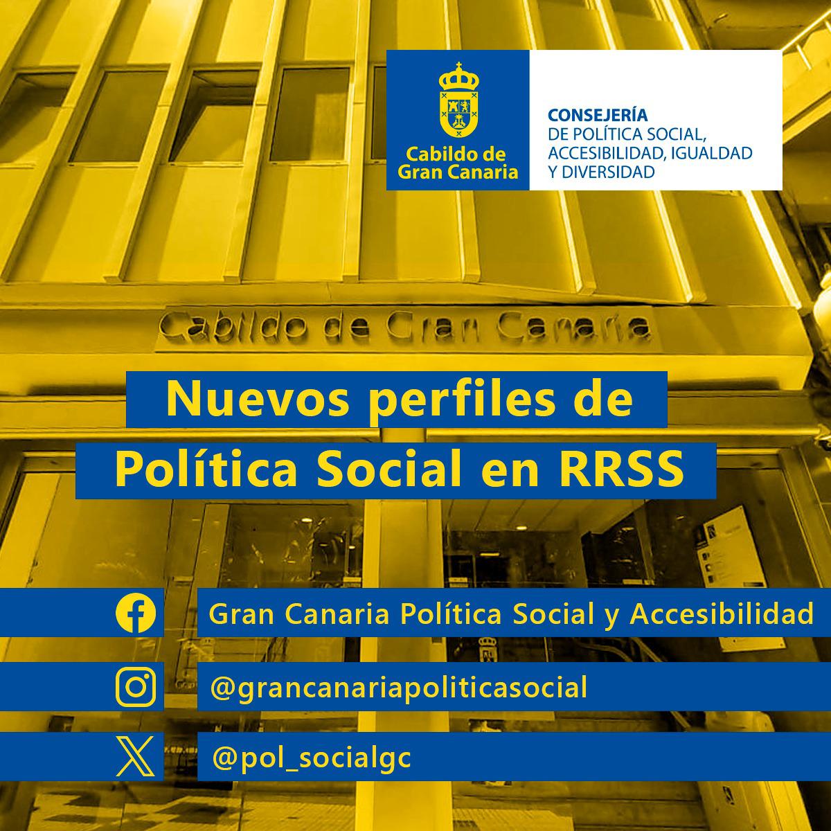 Estrenamos nuevos perfiles de redes sociales de la Consejería de Política Social y Accesibilidad que dirige @Imena3 🔗@pol_socialgc