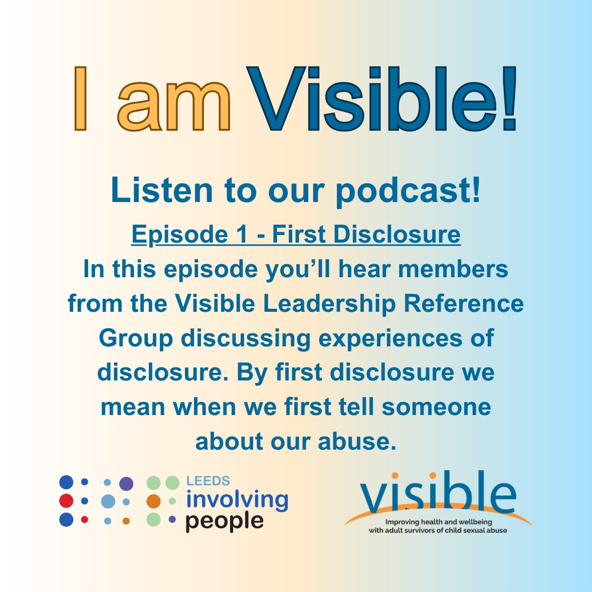 Have you heard our podcast? Episode 1 talks about first disclosure. Listen here: youtu.be/rByUjiGdi_Y #relaunch #csa #childsexualabuse #survivors #wearevisible #makingVisibleVISIBLE #wearehere #firstdisclosure #podcast