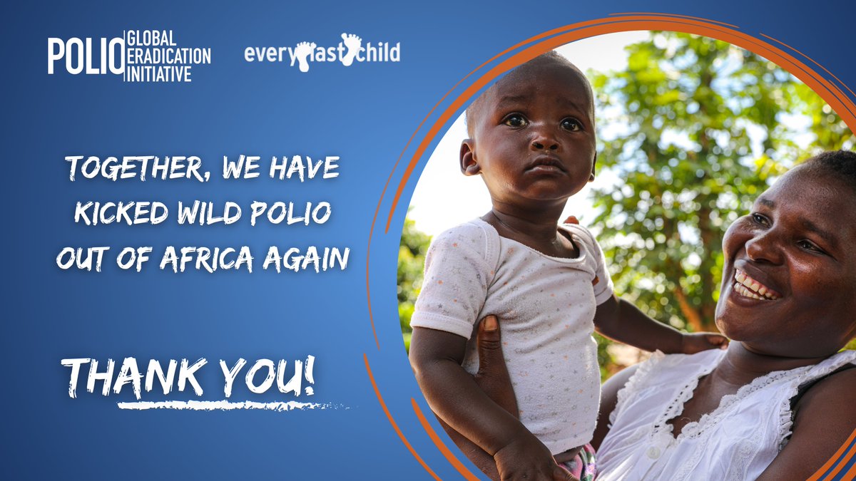 Malawi and Mozambique have successfully closed the wild polio type 1 outbreak! Thanks to tireless efforts from health authorities, workers & communities, alongside @WHO, @gatesfoundation, @UNICEFPOLIO, @Rotary, @EndPolioNow, @CDCGov, and @gavi, millions of children are now safe.