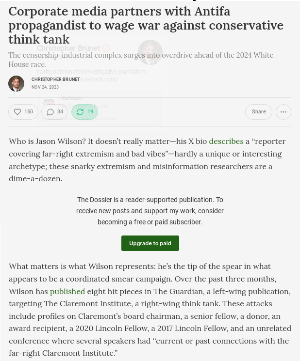 Jason Wilson isn't just targeting one guy -- Wilson is an Antifa propagandist who has spent years smearing anyone and everyone on the right. I wrote about this ongoing smear campaign last year for @JordanSchachtel: dossier.today/p/corporate-me…