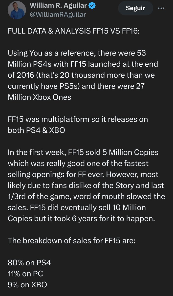 'Es que Final Fantasy XV vendió 10 millones gracias a que fue multiplataforma'

Las ventas de FFXV por plataforma: