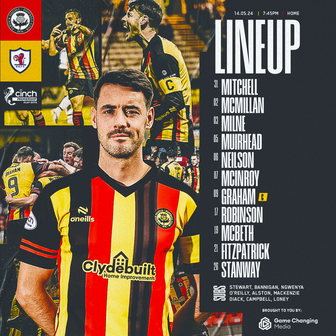 Your Partick Thistle side to face Raith Rovers in this evening’s cinch Premiership play-off semi-final first leg tie. Teamlines presented by @gamechanging_