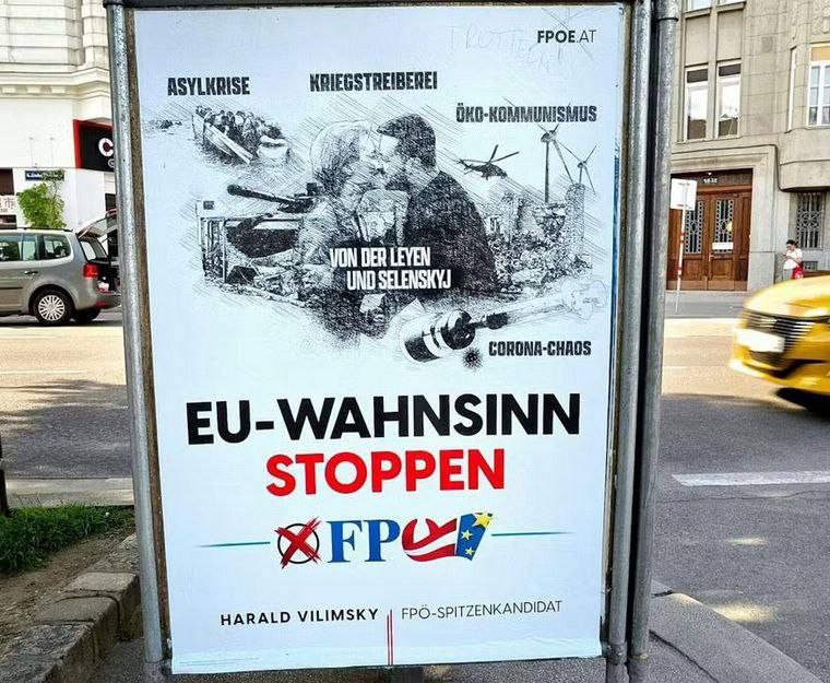 De Oekraïense ambassade in Wenen, Oostenrijk, was niet blij met deze poster van politieke partij 'Freiheitliche Partei Österreichs', en diende een klacht in bij het Ministerie van Buitenlandse Zaken van Oostenrijk.

Onderaan de poster wordt Harald Vilimsky genoemd: hij is…