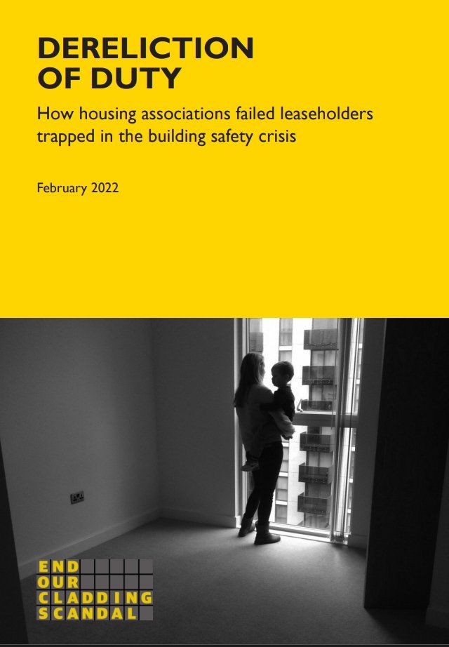📙You can read about the experience of leaseholders & shared owners trapped in the building safety crisis in our 'Dereliction of Duty' report Download 👉endourcladdingscandal.org/wp-content/upl… #treconf #UKhousing 4.