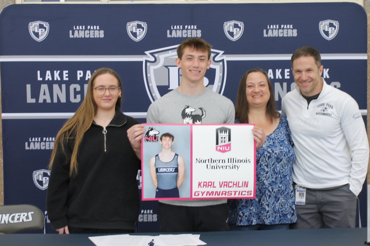 Congratulations <a href="/LPBGYM/">Coach Nova</a>  Karl Vachlin 🤸‍♂️ on his commitment to continue his gymnastics and academic career at Northern Illinois University #WeAreLakePark