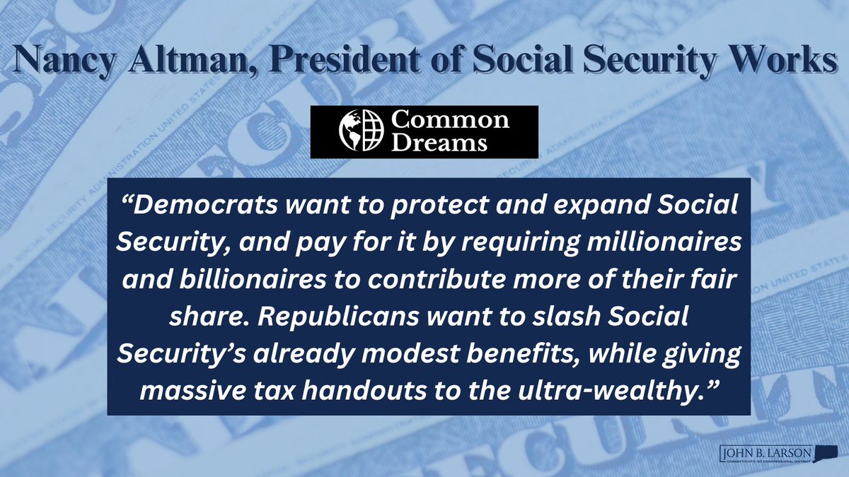It’s time for Congress to act to protect and enhance #SocialSecurity for the first time in 50+ years. While Donald Trump and Republicans push for more tax breaks for billionaires, Democrats are ready to pass Social Security 2100 to ensure our seniors can retire in dignity!