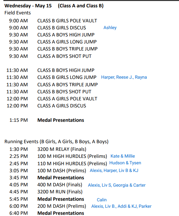 Day 1 Schedule for Bennington Badgers State Track Buy your tickets here: gofan.co/app/school/NSAA