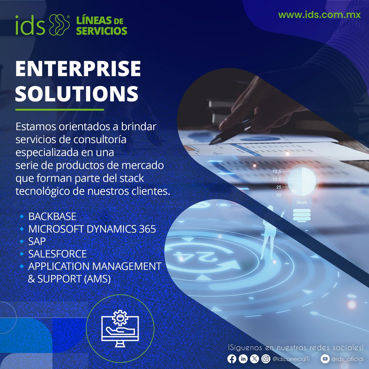 🚀 Enterprise Solutions

En @idscomercialti, estamos orientados a brindar servicios de consultoría especializada en una serie de productos de mercado que forman parte del stack tecnológico de nuestros clientes.

#EnterpriseSolutions #ConsultoríaTecnológica   #idsLineaDeServicios