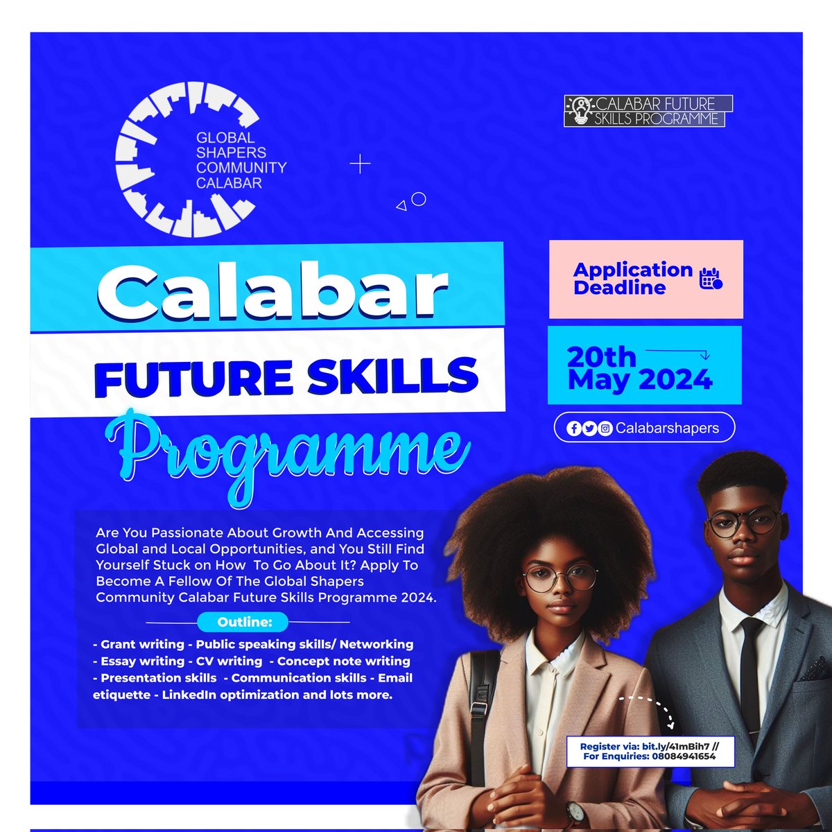 Click on the link on our bio to sign up: forms.gle/KXcVJ7RTbpePkK…

20th May 2024

#futureskillsprogram 
#calabarglobalshapers 
#calabarfutureskillsprogram