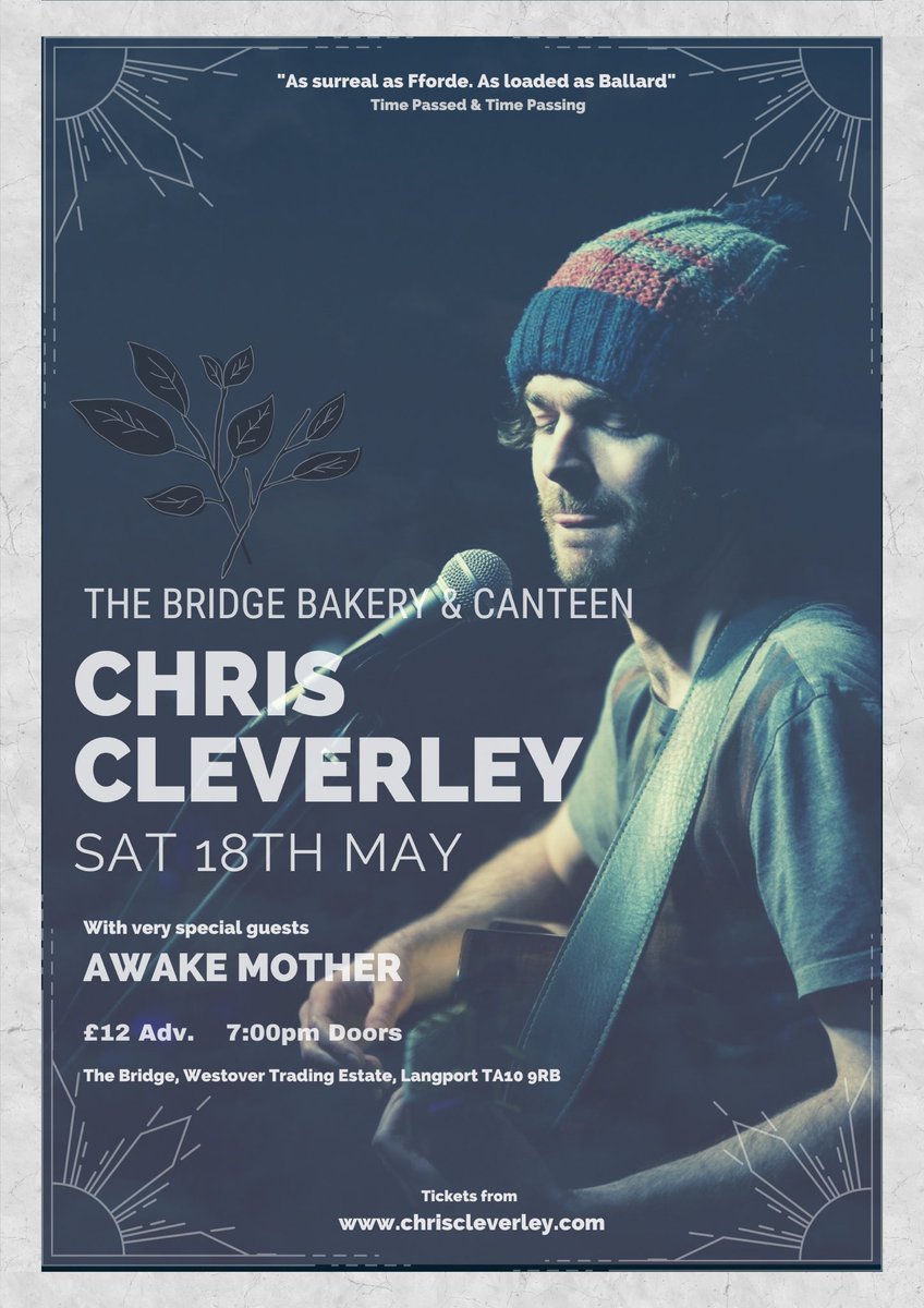 Heading back to glorious #Somerset this Saturday for the next date in the Spring Tour at The Bridge Bakery in #Langport, with very special guests ‘Awake Mother’ (@minniebirch & Kathleen P). Can you help spread the news with an RT? 🎫 MORE INFO trybooking.com/uk/events/land…?