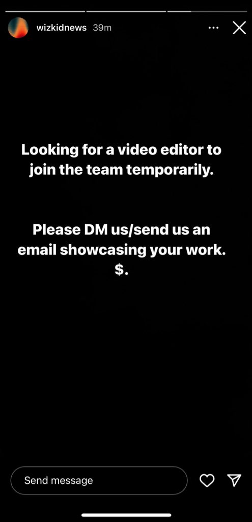 Wizkidnews via ig story… go & apply if you’re good.