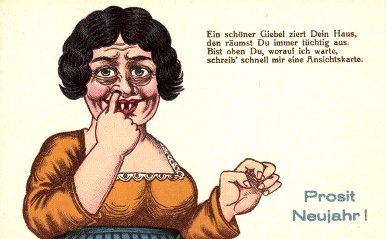Congratulations to Miss Greta Franz who picked the first booger of 1911. It was placed in a small museum in Germany until it dried up and blew away #Postcards #Postcard #OldPostcards