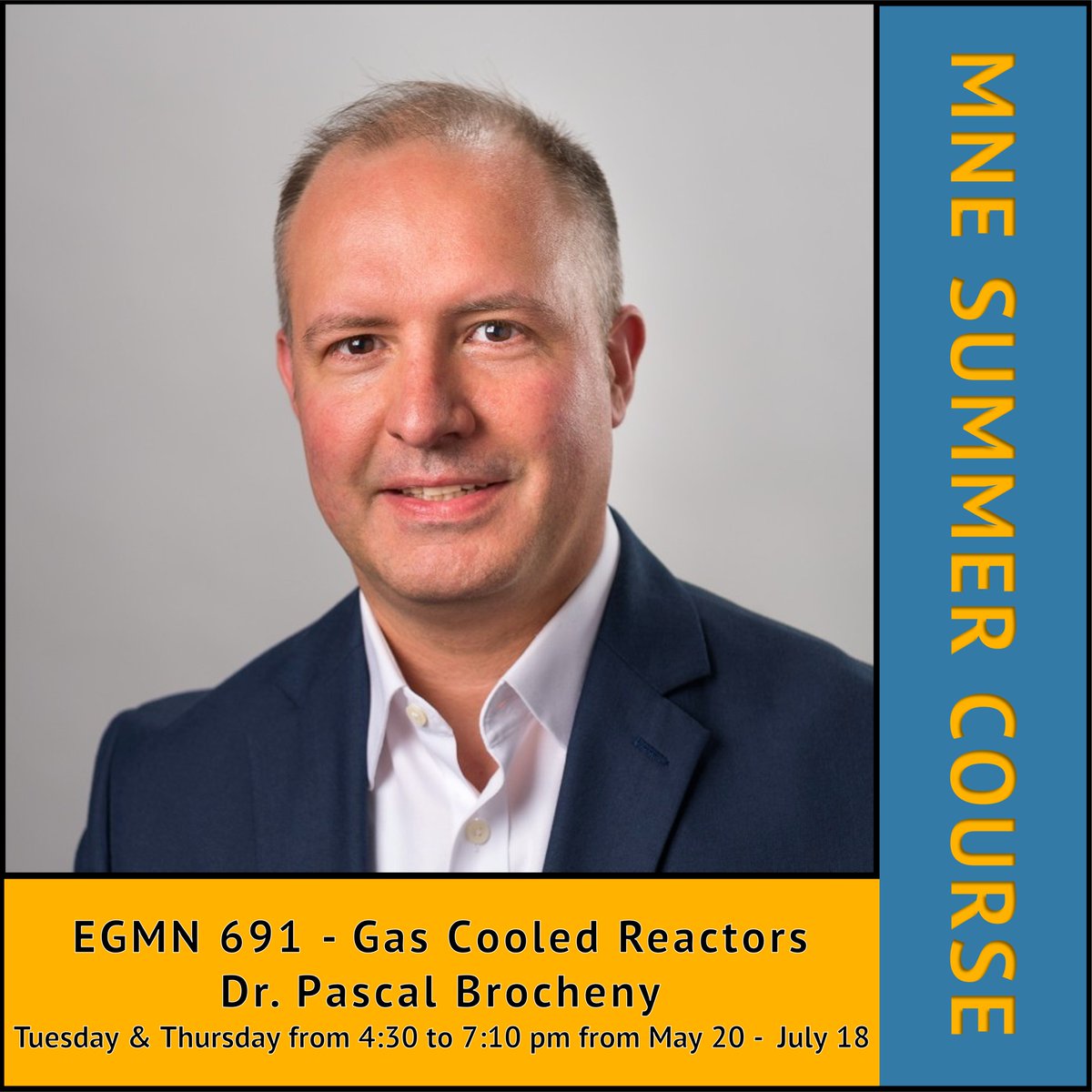 MNE Course Alert!

This summer semester, we have Dr. Pascal Brocheny from Framatome to teach our course: EGMN 691 - Gas Cooled Reactors!

#vcuengineering #mechanicalengineering #nuclearengineering