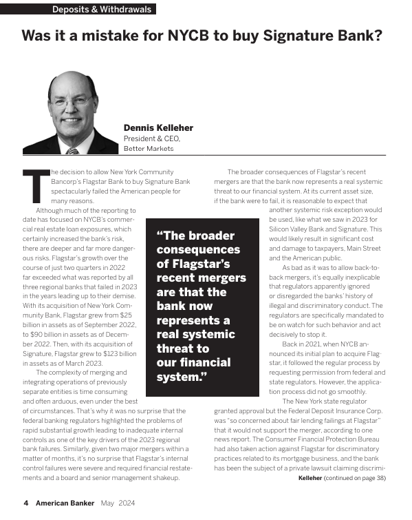 In an @AmerBanker piece @DennisKelleher explains why the decision to allow #NYCB to buy #SignatureBank 'spectacularly failed the American people.' 
americanbanker.com/digital-editio…