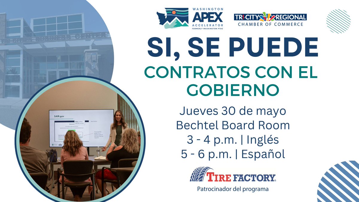 Únete a '¡Sí, Tú Puedes! Contratos con el Gobierno', el 30 de mayo para aprender sobre el mundo de la adquisición gubernamental. Detalles: washingtonapex.ecenterdirect.com/events/854215?…