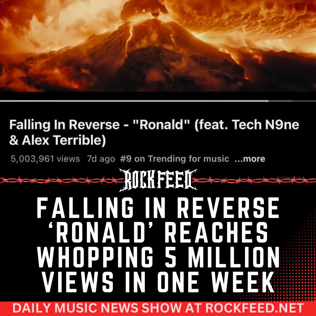 New Falling In Reverse music video for ‘Ronald’ reaches a whopping five million views in one week. 🤘👀😳