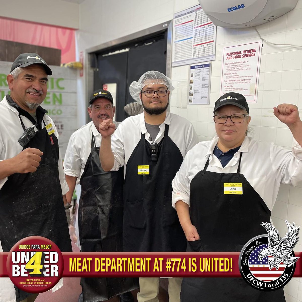 With Food4Less negotiations resuming next week, #UFCW members in the Meat Department at store #774 in El Centro are #united4better wages, benefits, staffing & store security. Together, they are fighting for a better work life.