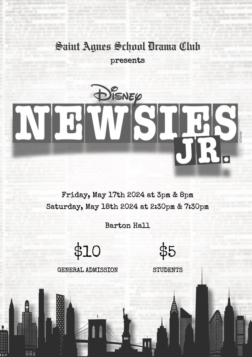 Come support the SAS Drama Club at their performances of Newsies Jr. this Friday and Saturday! 

**ALL SAS STUDENTS IN ATTENDANCE MUST BE ACCOMPANIED BY PARENT/GUARDIAN**

#WeAreSAS #SchoolTheatre #SchoolMusical #Newsies #NewsiesJr #OneCommunityOneSchool #ArlingtonMA