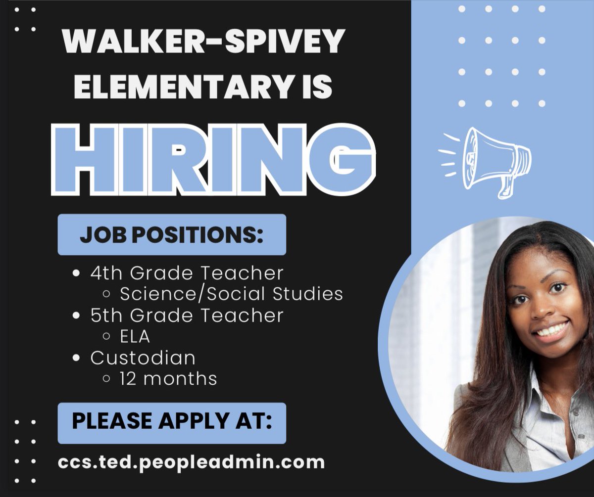 We are hiring for the 2024-2025 school year! <a href="/Walker_SpiveyEl/">Walker Spivey Elementary School</a> <a href="/CumberlandCoSch/">Cumberland County Schools</a>