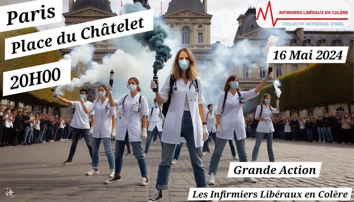 Les infirmiers libéraux sont dans la rue @fredvalletoux et @ThomasFatome !Tous à la place du Chatelet jeudi à 20h ! Venez nous voir et nous soutenir #onlacherien 
@Idelencolere @cavousf5 @France3Paris @LeMagDeLaSante @TF1 @infofrance2 @BFMTV @CNEWS @LeParisien_75