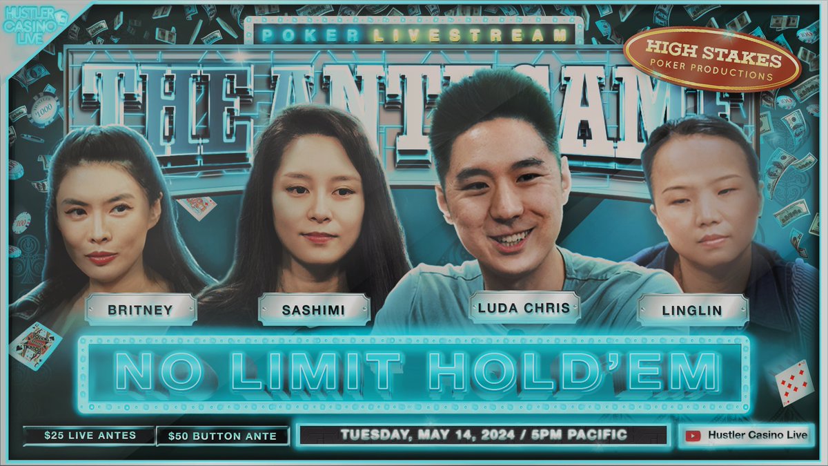TONIGHT!! THE ANTE GAME!! @sashimipoker Britney Luda Chris Linglin @NickVertucciNV Francisco Dr. H Big John Commentary by @ThirdWalking Watch it here: youtube.com/live/D_F_jyV2o…