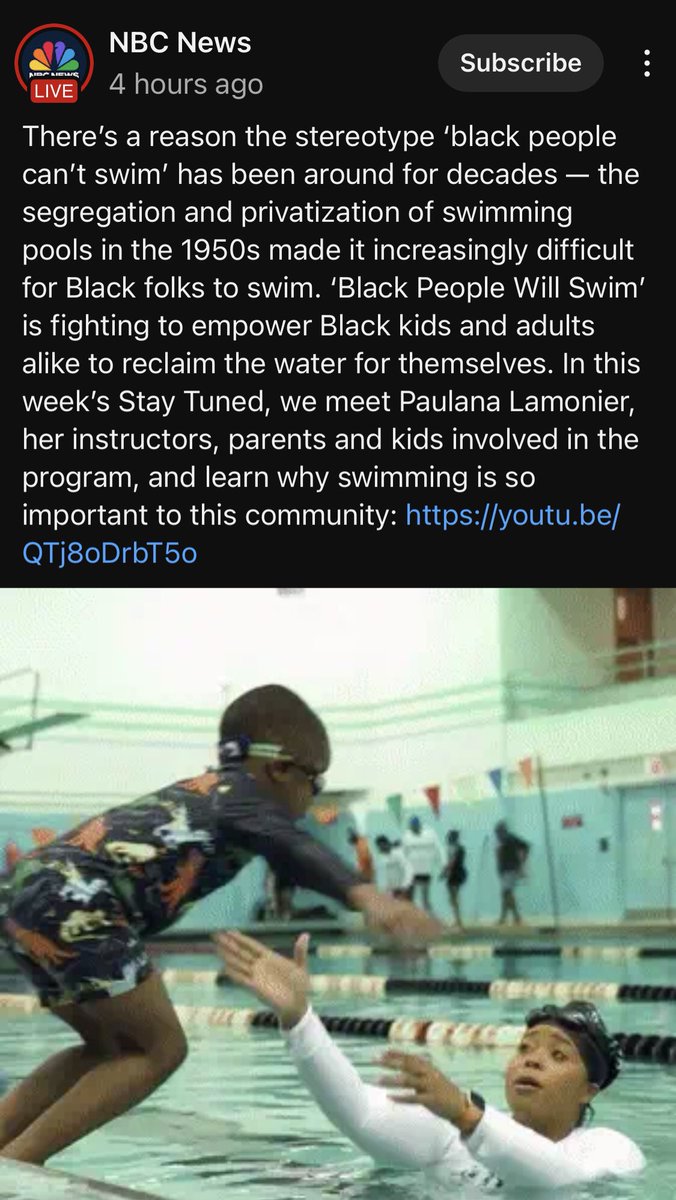 NBC tries to provide the reason for the stereotype that black people can’t swim thereby reinforcing the stereotype. It also reaches back to the 1950s to reinforce this stereotype though it is now 2024. NBC failing on multiple levels.