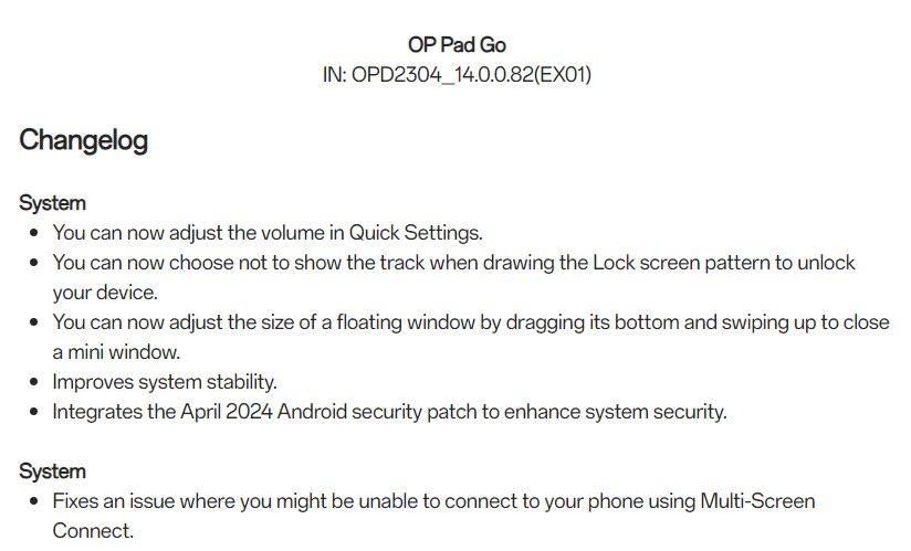 #OnePlusPadGo now receiving #OxygenOS 14.0.0.82 update: #April2024 Security Patch in India Region thetechoutlook.com/news/technolog…