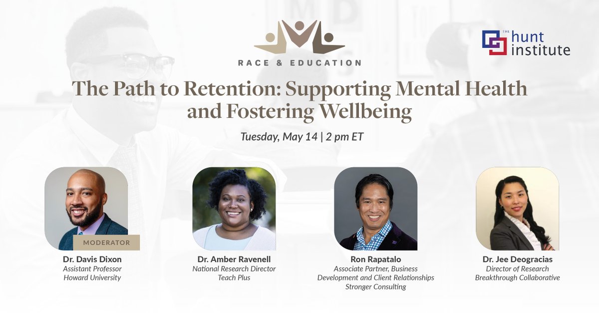 Today’s #RaceAndEducation webinar on supporting mental health and fostering wellbeing starts NOW! 

🧵Follow along with us for live updates or register here to attend: ow.ly/Q3zb50RmvzI