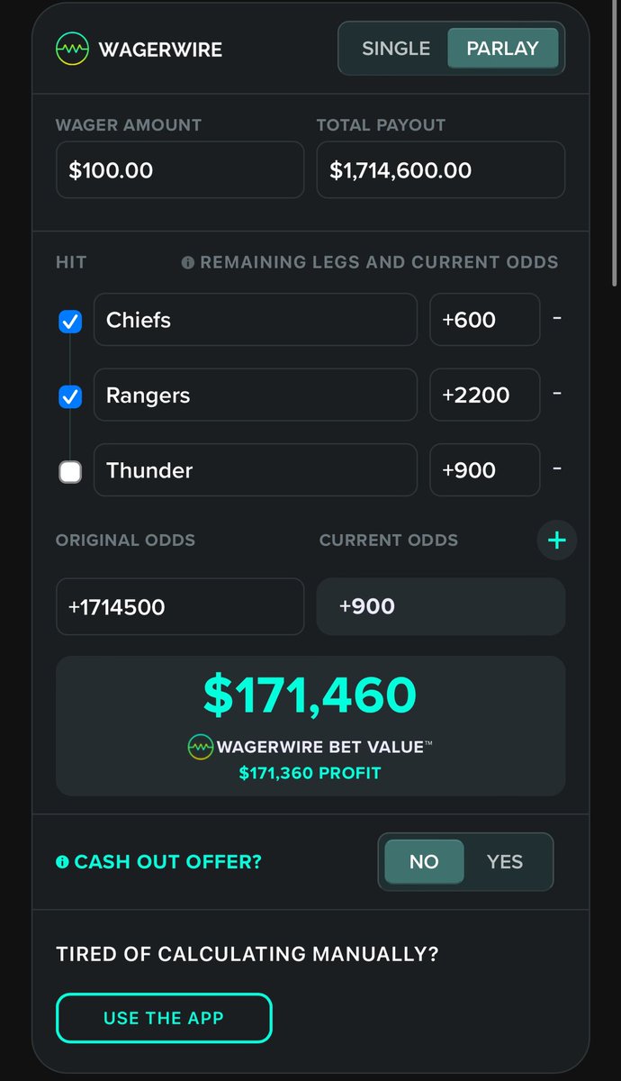 @br_betting @Ascended85 @DKSportsbook IT WAS WORTH ALMOST DOUBLE!! 😔😔 Track your other bets at wagerwire.com/calculator