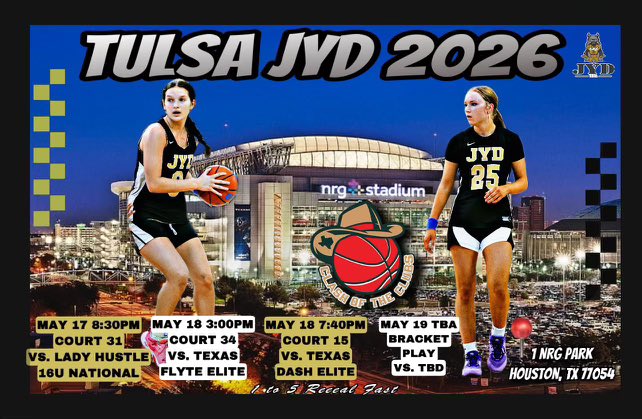 Come check us out this weekend in Houston!!
<a href="/JYDBasketball/">Tulsa JYD Girls Basketball Club</a>