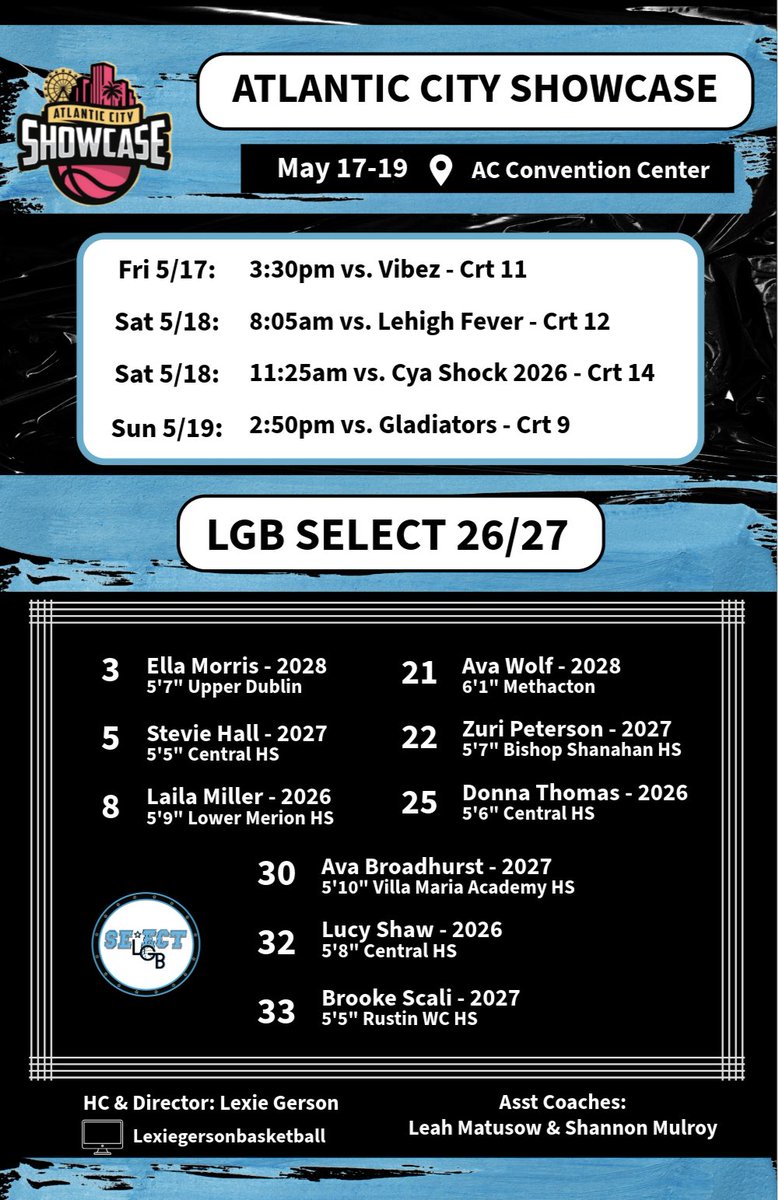 LGB Select 2025 &amp; LGB Select 26/27 teams will be competing in Atlantic City this weekend in <a href="/SelectEventsBB/">Select Events Basketball</a> AC Showcase! Come check us out!! 

🚨 AC Schedule Drop👇👇👇