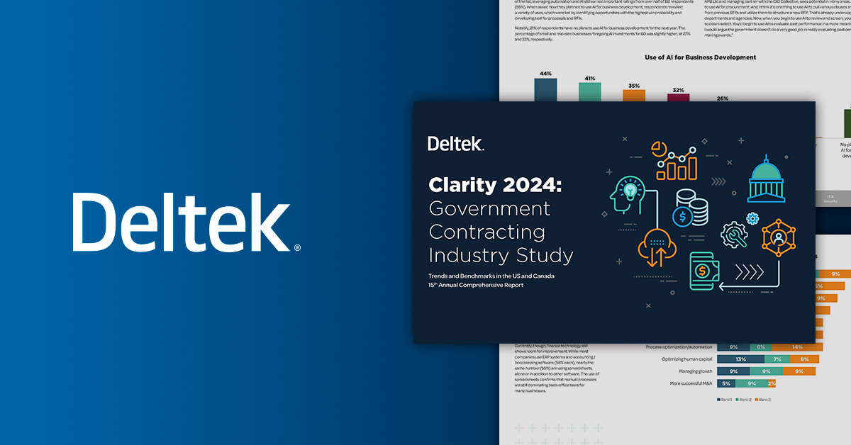 The 15th Annual #DeltekClarity #GovCon Industry Study is here—revealing a focus on technology & optimism for future growth!

Check out key findings from the report:
deltek.com/en/about/media…