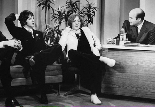 May14,1968 John Lennon and Paul McCartney are guests on the Tonight Show with guest host Joe Gragiola. Actress Tallulah Bankhead is the other guest. They outline the Beatles bold plans for the new corporation Apple. The show is taped then airs Wednesday May15,1968