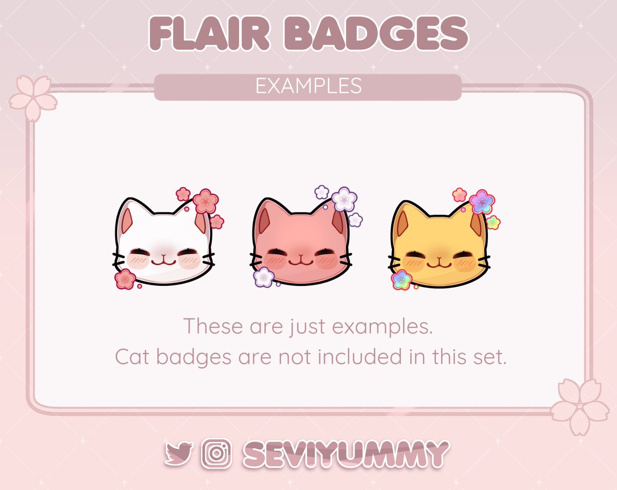 🌸Flower Flair Badges 🌸 Pre-made set of flair badges for Twitch! 🌸💲5 the whole set ^^🌸 You can find these and more here: ✨ etsy.com/shop/SeviYummy ✨ ko-fi.com/seviyummy/shop