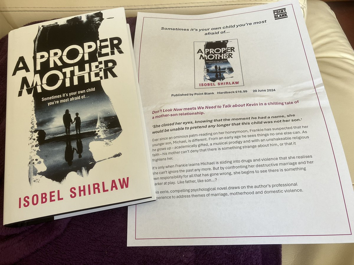 Many thanks to @PointBlankCrime and @OneworldNews for very kindly sending a copy of A Proper Mother by Isobel Shirlaw published 20 June this looks intriguing, looking forward to reading @isobelshirlaw