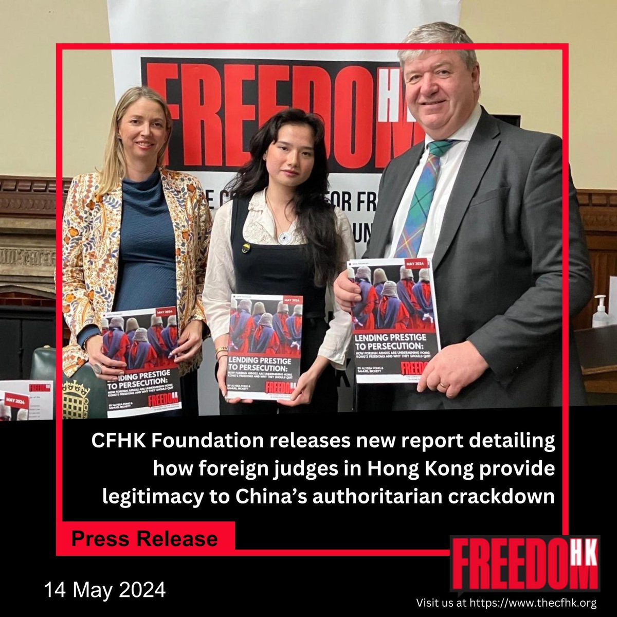 🚨PRESS RELEASE: CFHK Foundation Releases New Report Detailing How Foreign Judges in Hong Kong Provide Legitimacy to China’s Authoritarian Crackdown Authors: @Alyssa__Fong & @SamuelBickett Read More ⬇️ thecfhk.org/post/press-rel…