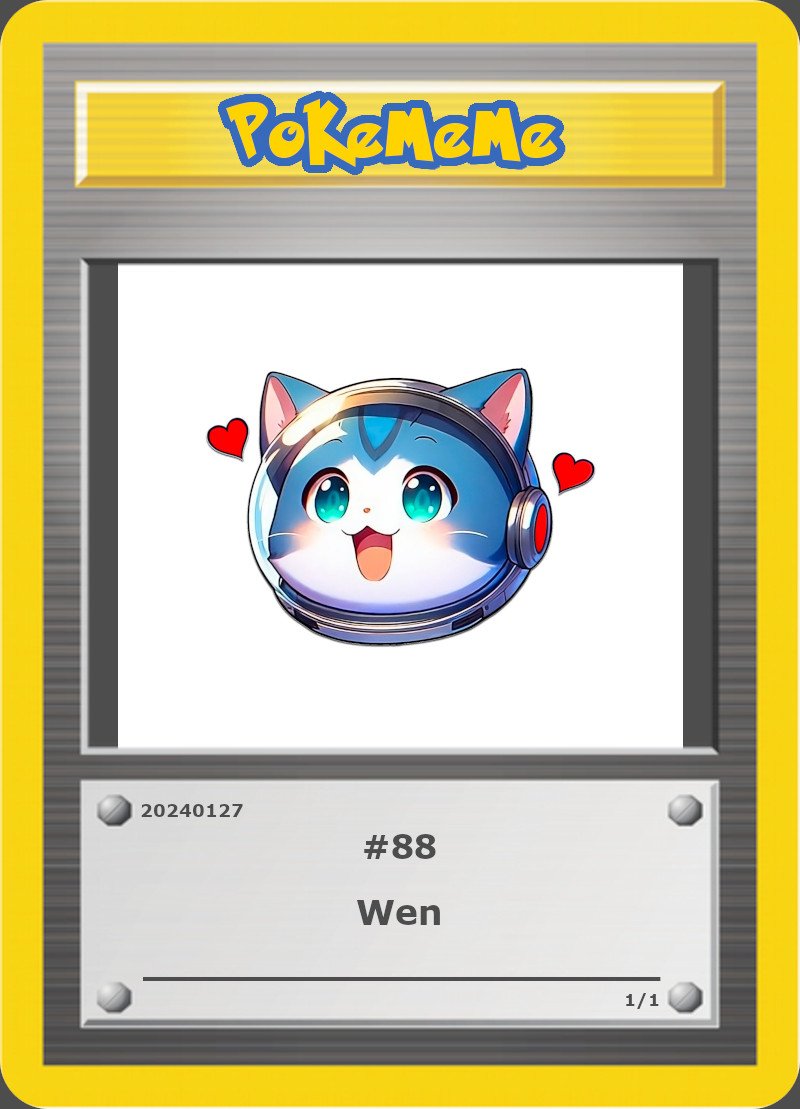 #Pokememe Card #88

✪ Edition: Wen #WEN @wenwencoin
✪ Supply: 1/1
✪ 50% of the sale proceeds will be used to buyback&burn $WEN🔥

opensea.io/assets/base/0x…
#Base #memecoins #NFT #Collectibles #Cards