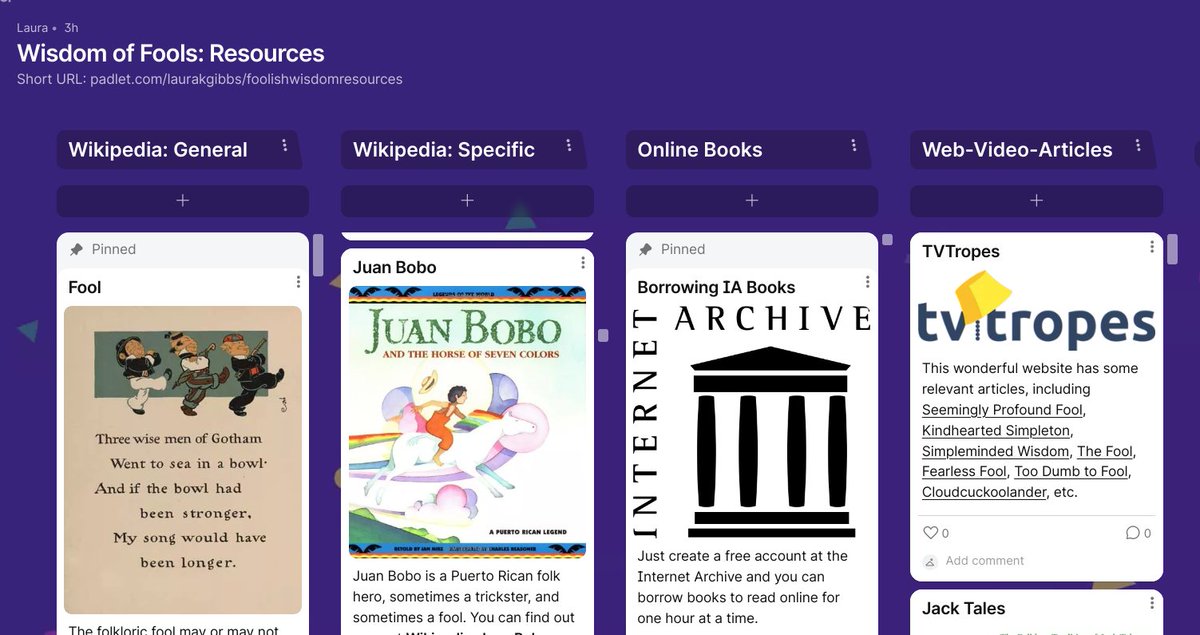 OnlineCrsLady's tweet image. gathering materials for #MYFest24 Wise Fools, I spent the morning looking for JUAN BOBO stories at @InternetArchive and what a bonanza: I found so many great stories in English AND in Spanish PLUS some bilingual editions: 
padlet.com/laurakgibbs/fo…

yay #ControlledDigitalLending!!!