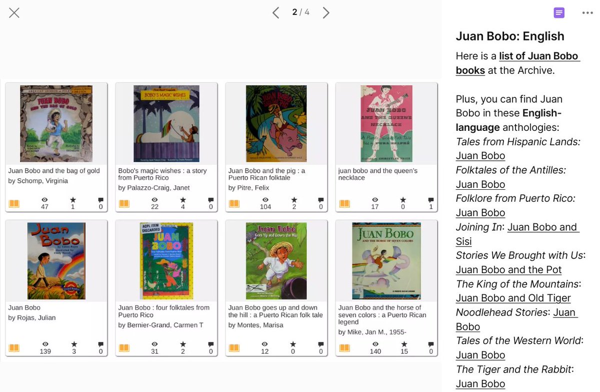 OnlineCrsLady's tweet image. gathering materials for #MYFest24 Wise Fools, I spent the morning looking for JUAN BOBO stories at @InternetArchive and what a bonanza: I found so many great stories in English AND in Spanish PLUS some bilingual editions: 
padlet.com/laurakgibbs/fo…

yay #ControlledDigitalLending!!!