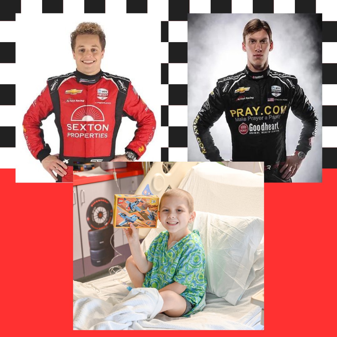 #ThisIsMay in #Indy 🏁 Thank you @AJFoytRacing  drivers @SantinoFerrucci & @sting_ray_robb for joining @HeroesFndtn #TeamJOEY last week at @PeytonChildrens! The drivers handed out #LEGO sets & autographs to pediatric patients. 
#beatcancer  #pediatriccancer #Indy500