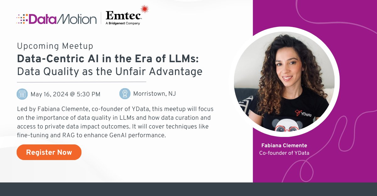 Join us this Thursday to explore the impact of data quality on #LLMs. Gain insights from Fabiana Clemente of @YData_ai at our @EmtecInc co-hosted meetup. Discover strategies to enhance LLM effectiveness.

🗓️ May 16, 5:30 PM
🔗 hubs.li/Q02x7fqB0 

#AI #DataQuality #Privacy
