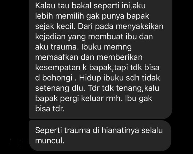 amndzahra's tweet photo. jujur mutusin buat cerai itu sama sekali bukan hal yang mudah, pertimbangannya banyak banget, dan setiap pasangan pasti berbeda.

tapi salah satu yang dulu membantu aku banget, begitu aku dapet perspektif dari sisi anak kayak gini, aku langsung yakin seyakin-yakinnya… https://t.co/EEz2chrrVr