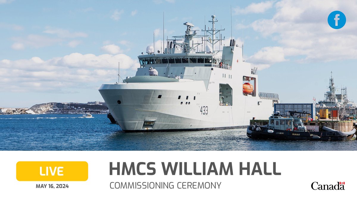 Join us tomorrow as we live stream the commissioning ceremony of our fourth Arctic and Offshore Patrol Vessel, #HMCSWilliamHall. Live from @CFB_BFCHalifax at 12:30 PM (EST). facebook.com/RoyalCanadianN… #WeTheNavy