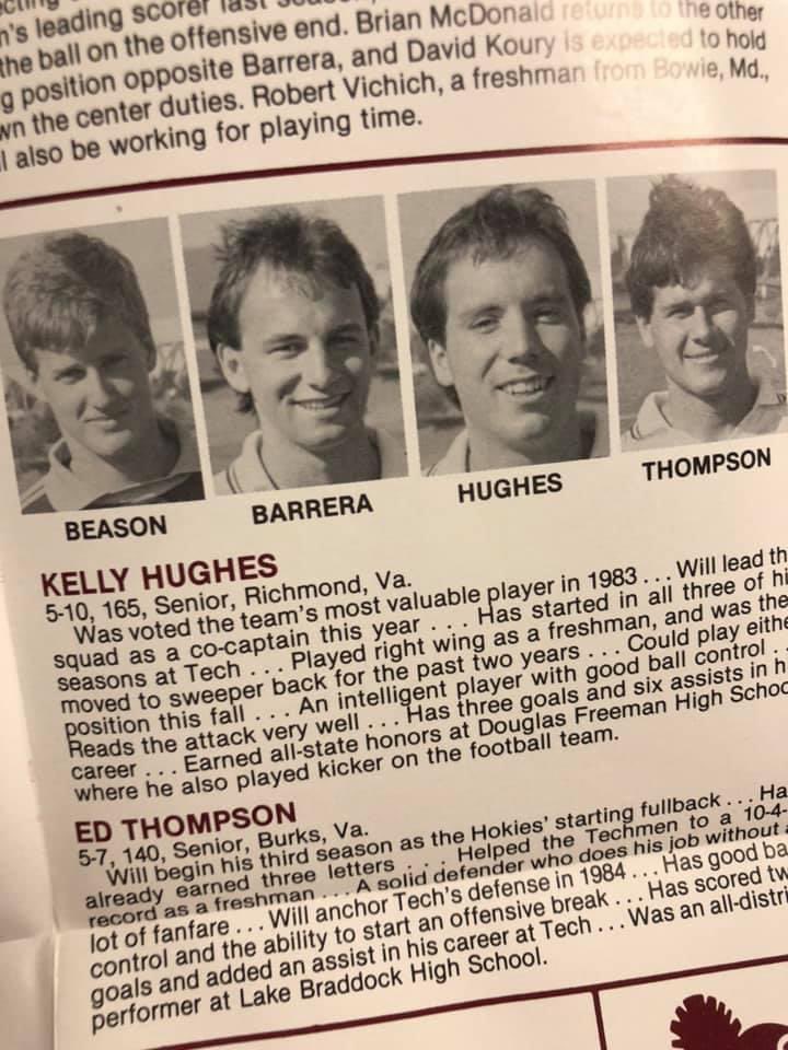 Legendary @HokiesMSoccer Head Coach Jerry Cheynet dropped by the radio booth before today’s game. My Dad played for him from 1981-1985 at Tech. He found a pretty neat piece of championship gear at his home over the weekend. 1984 Metro Champions! #Hokies 🦃⚽️