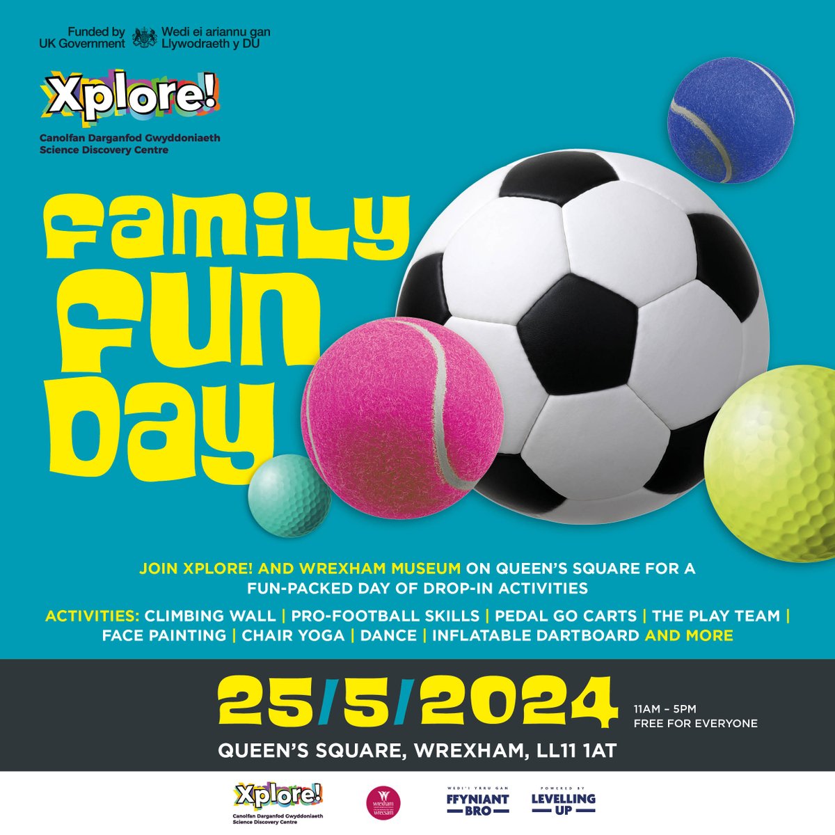 It's almost time! Join Xplore! and Wrexham museum for a FREE Family Funday in the heart of Wrexham City Centre! ⚽🏈 📅 24/05/2024 📍 Queen's Square, Wrexham #UKSPF #WCBC