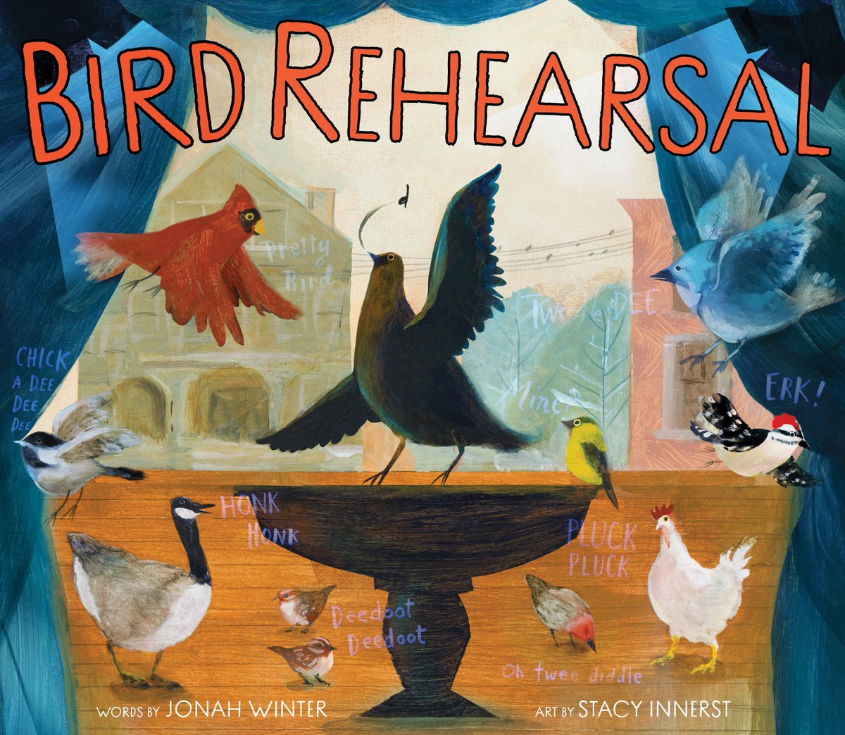 Experience the glorious musicality of birds in #BirdRehearsal, a picture book told entirely in birdsong from Jonah Winter and @StacyInnerst! Pick up a copy and join the birds in a raucous romp through the neighborhood! #BookBirthday bit.ly/49n0eJ4