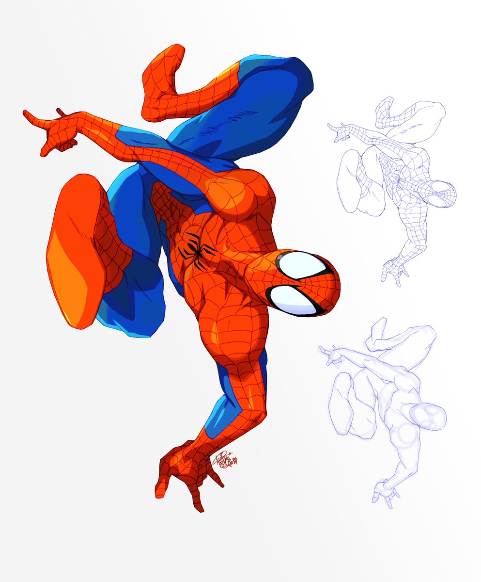 spider-man simple background white background 1boy full body male focus signature bodysuit  illustration images